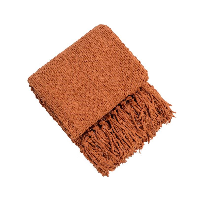 Karamellfärgad Geometrisk Pläd | Stickad Inomhus Utomhuspläd för Soffa Couch Stol Säng | Höstdekor