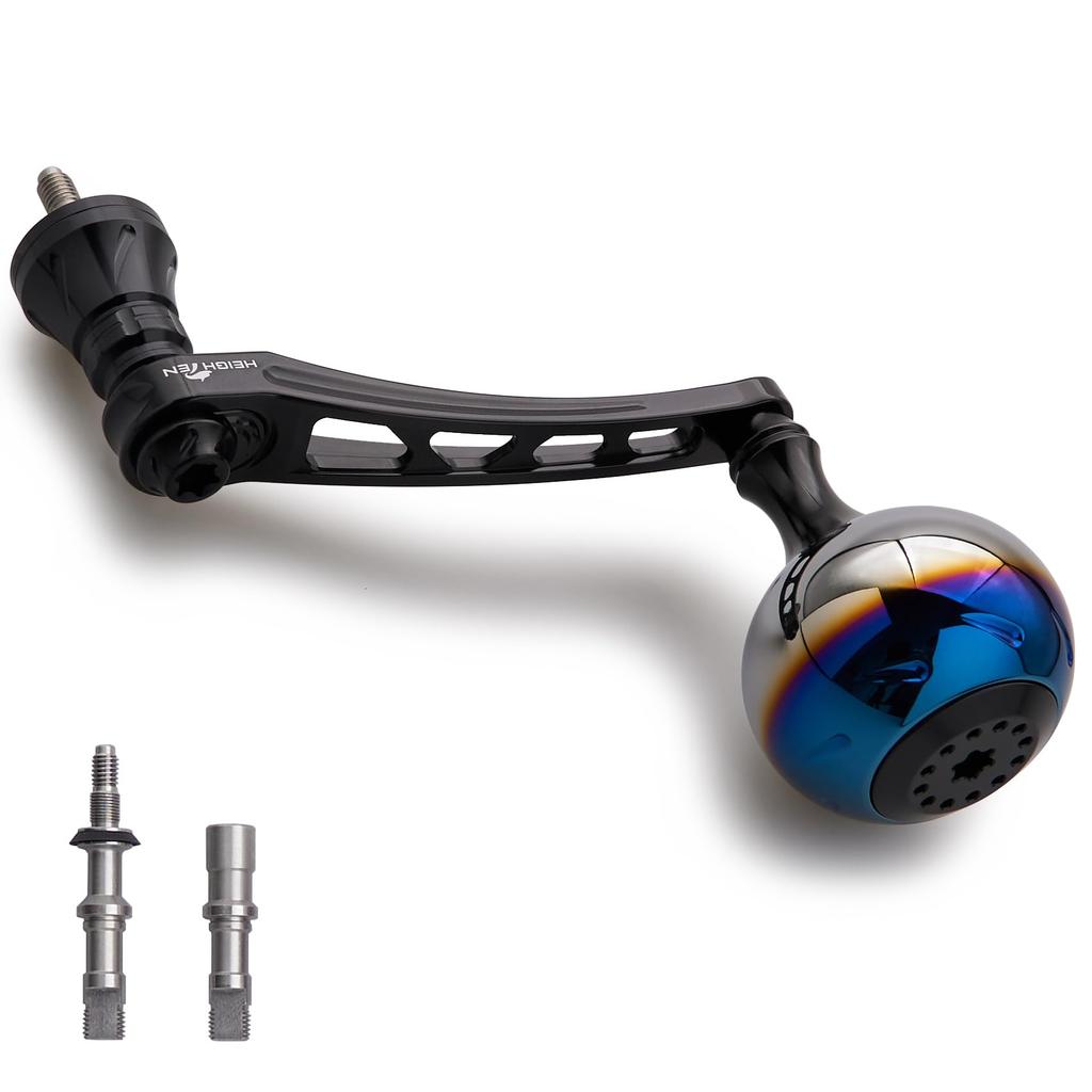 HEIGHTEN Adjustable Reel Handle with 38mm Compatible with Shimano and Daiwa Spinning Aurora Series 65-70mm Knob, Reels, (Black) (HT23806)