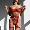 Hot Selling Heavy Industry Complex Metal Chain Sex Underwear Mesh Embroidery Gathering Sexy Four-Piece Set