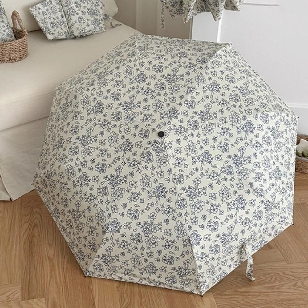 Sun Protection Retro Floral Umbrella Handheld UV Protection Portable Folding Umbrella Windproof Rain Protection