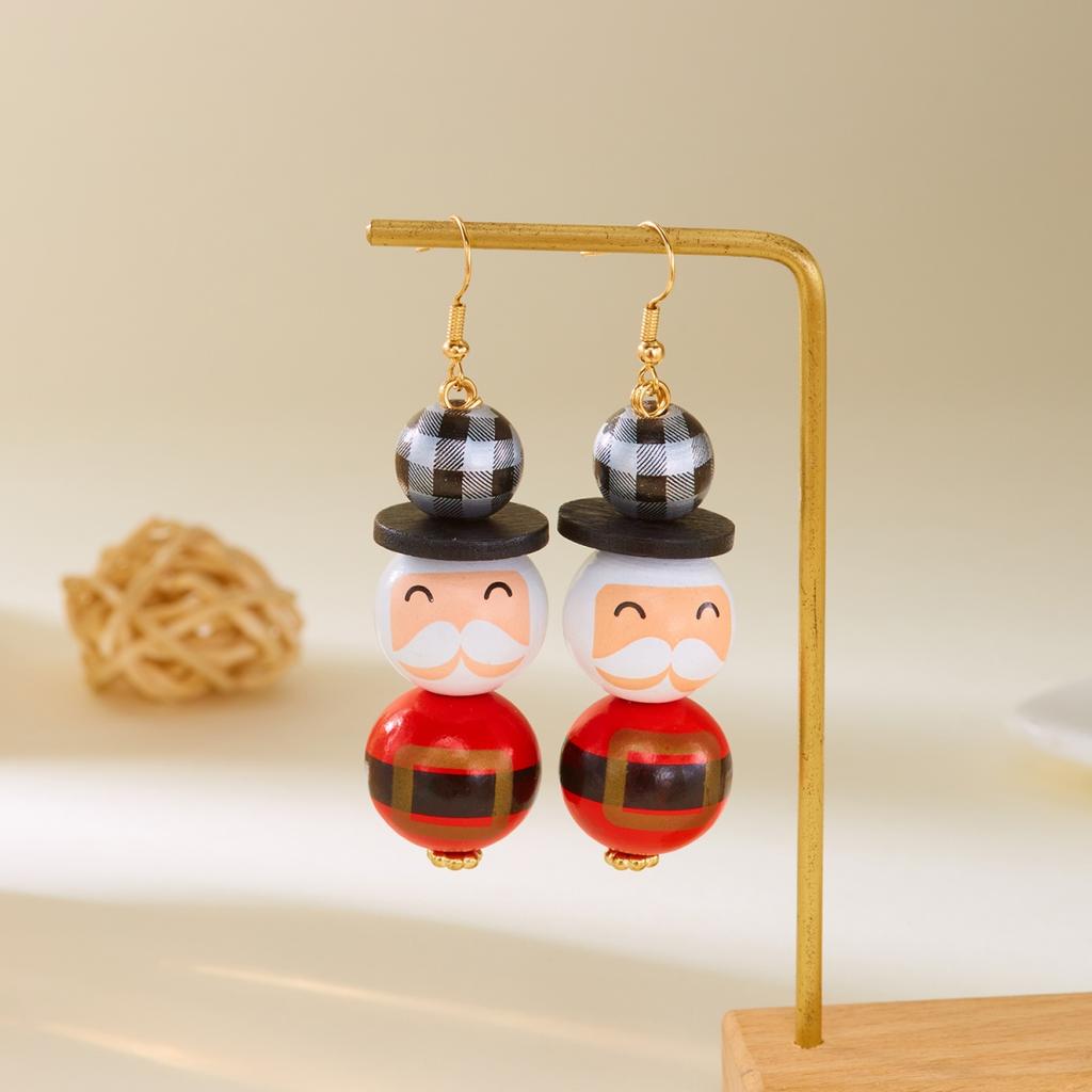 Creative Wooden Christmas Santa Claus Snowman Dangle Earrings Handmade Cartoon Drop Earring Holiday Jewelry Gift For Women Men