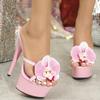Fashion Women's Crystal High Heels 15cm Stiletto Waterproof Platform Shoes with Flower Design for Catwalk Nightclub