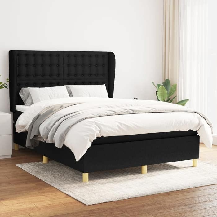 Maison Exclusive - Sommier à lattes de lit avec matelas Noir 140x200 cm Tissu