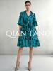 Elegant V-neck Puff Sleeve Belted Dress with Cinched Waist in New Style, Available Now