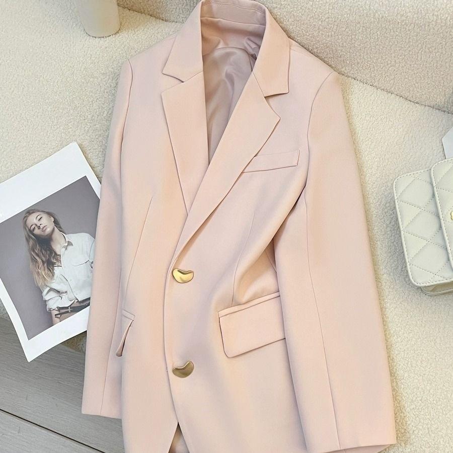 Pink Solid Color Blazer Women Spring Casual Elegant Lady Style Slim Fit Suit Jacket S розовый