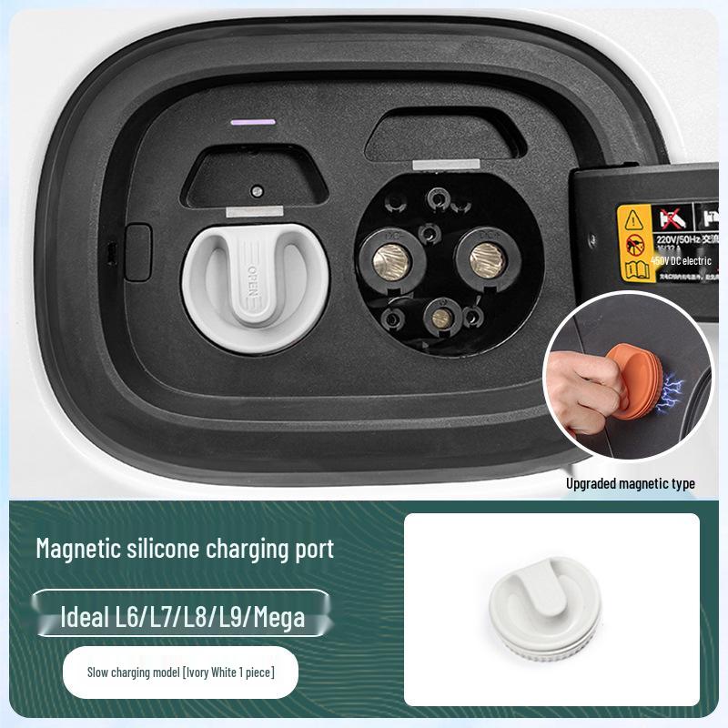 Silicone Waterproof Magnetic Charging Port Cover for Ideal L6-L9 Cars - Black Tech Accessory