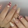 24 Pcs Black Polka Dot Short Round Fake Nails Simple Wearable French Tip Press On Manicure Set For Women
