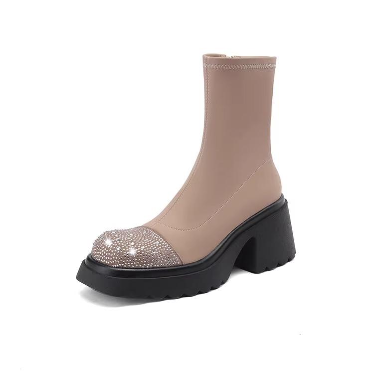 

Зимние новые короткие ботинки женские ботинки 2025 флисовые ботинки Martin Muffin Thick Skinny Chelsea 40 розовый