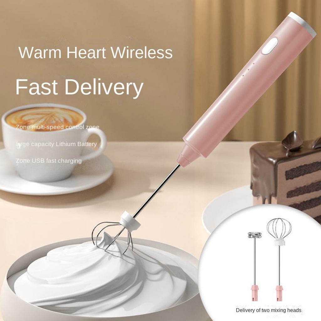 Electric Whisk USB Recharge Three Speed Kitchen Cooking Tool Bubbler Egg Cream Sauce Stirrer Handheld Milk Frother Pink