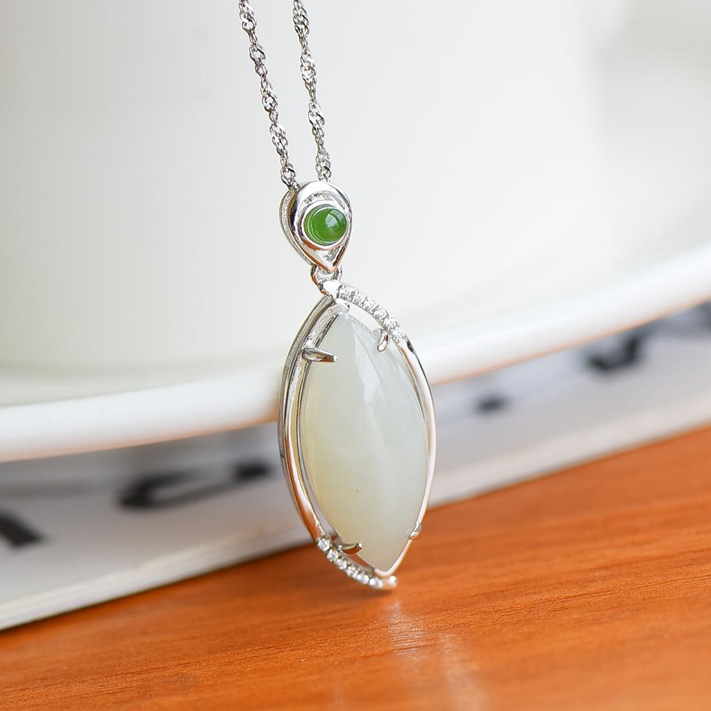 Hotan Jade S925 Silver White Jade Pendant Necklace