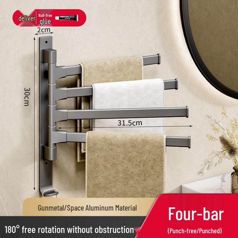 Gris canon Porte-serviettes et étagère de salle de bain rotatifs sans perçage