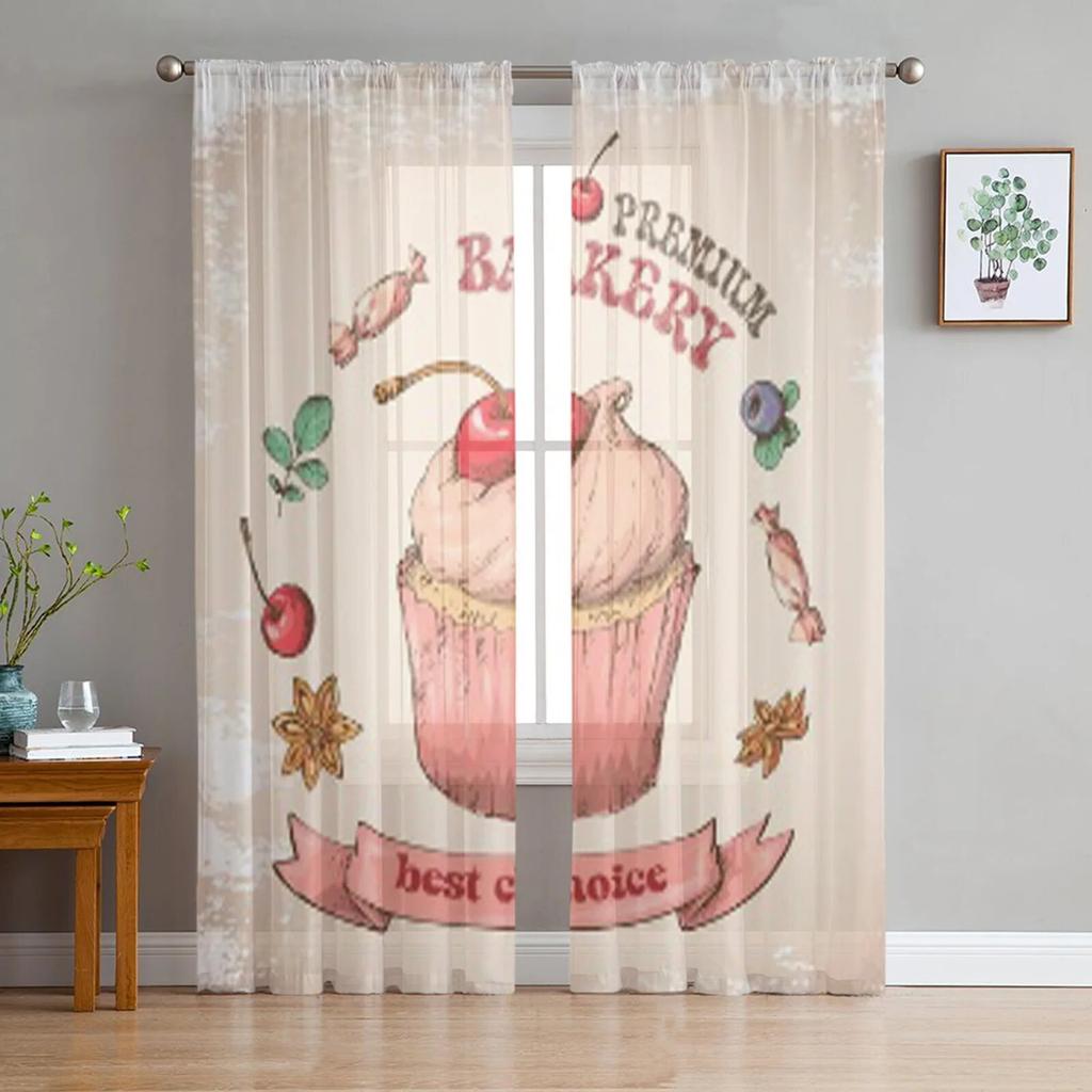 Sweet Capcake With Cream Luxurious Chiffon Sheer Curtains for Living Room Bedroom Decoration Window Voiles Tulle Curtain