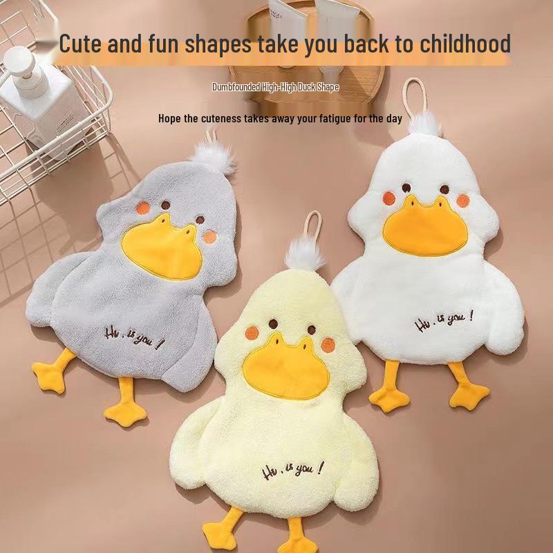 Cartoon Duck Hand Towel, Double Layer Coral Fleece, Quick-Drying, Absorbent, No-Shed