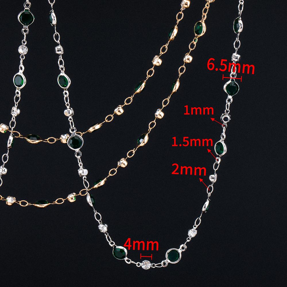 1meter Green Round Glass Beads Chain Crystal Bead Copper Stick Chains for DIY Necklace Bracelet Making Jewelry Findings Supplies