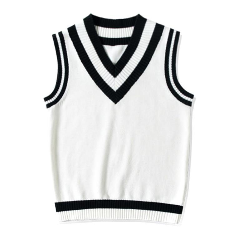 College Style Knit Vest With Vneck Sleeveless Design For Women Spring 2024 XS белый
