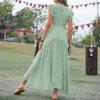 Women's Summer Floral High Waist Bohemian Dress Casual Hawaiian Flowing V Neck Holiday Dress