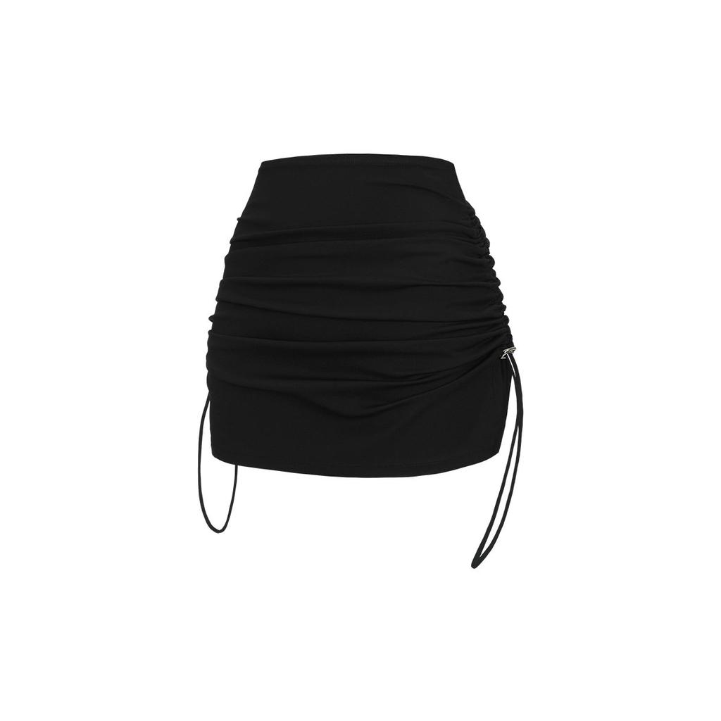 WANNABEZFIT Demi Hip-Correcting Custom Layered Shirred Cover-Up Skirt Black