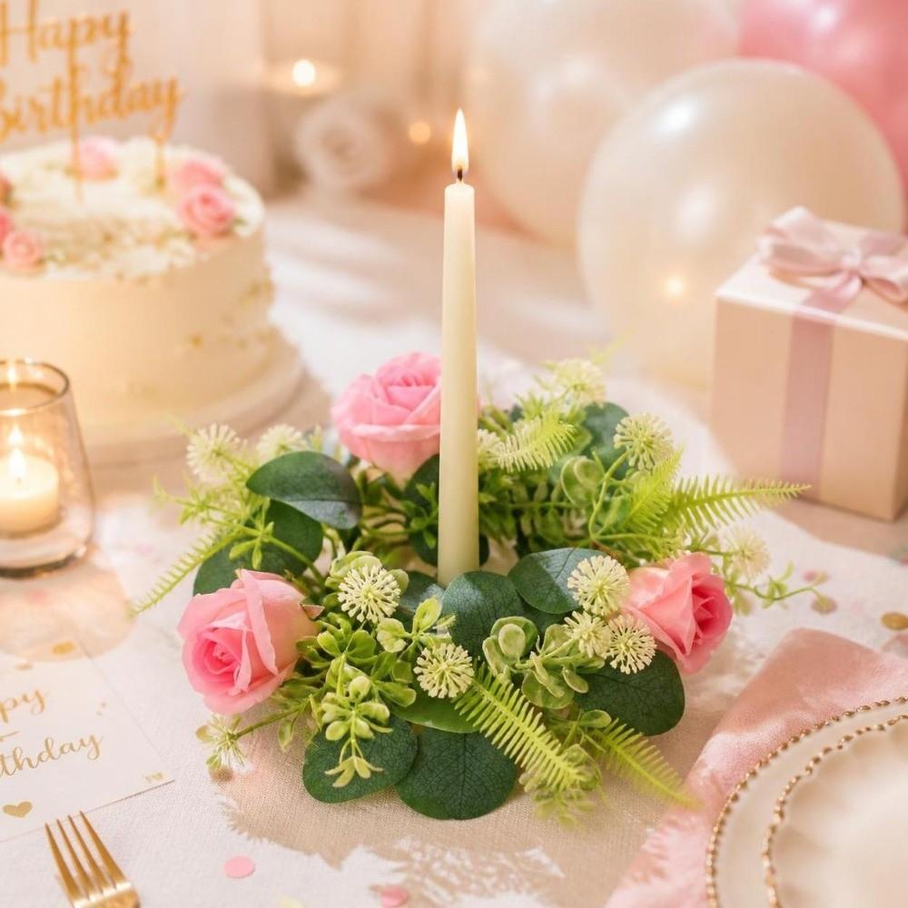 Rose Pillar Candle Holder Exquisite Eucalyptus Leaf Candlestick Wreath Candle Holder Party
