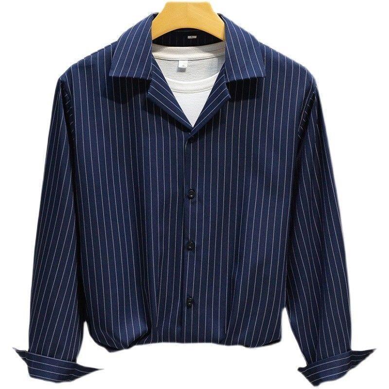 Fashion Turn-down Collar Simple Comfortable Versatile Selling Summer Hot Selling Men's Clothing Comfortable Stripe Long Sleeve