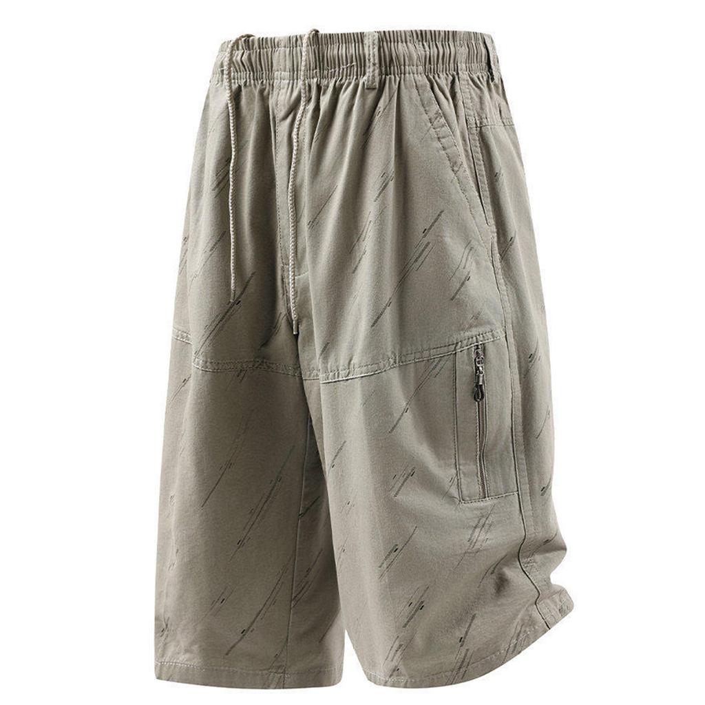 Men’s Loose Fit Cargo Shorts with Elastic Waistband and Zipper Pocket Suitable for Outdoor and Casual Activities