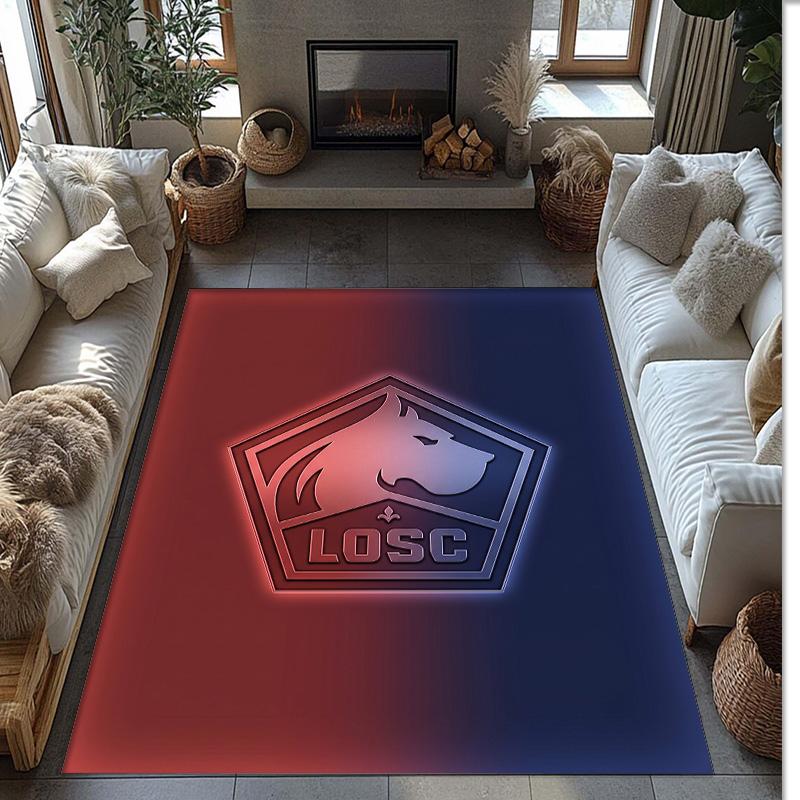 LOSC Lille FC Soccer Football Pattern Soft Area Rug Non Slip Indoor Floor Carpet Sports Decor Mat for Bedroom