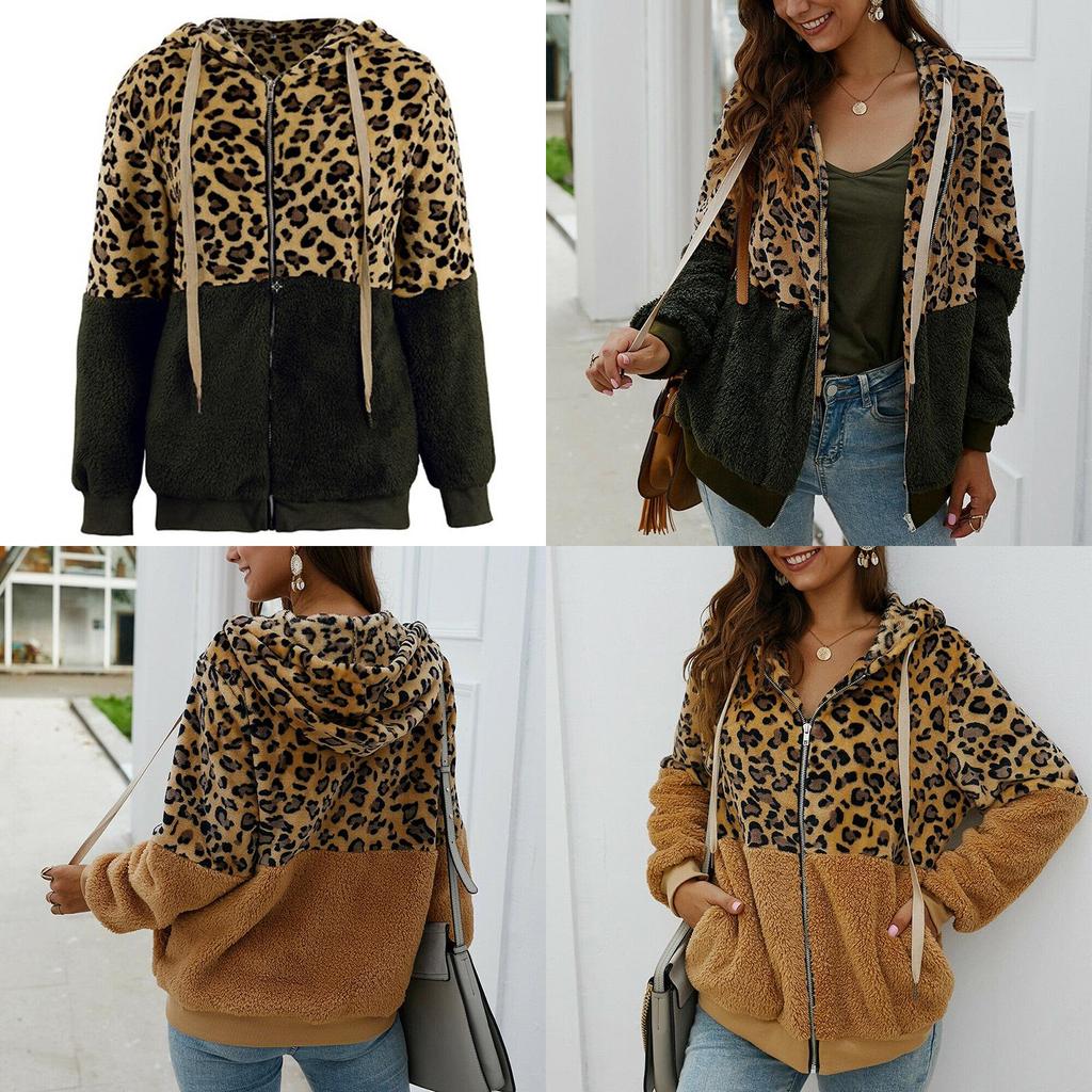 Stylish Women Bear Hooded Jackets With Cozy Fleece And Trendy Leopard Print Design