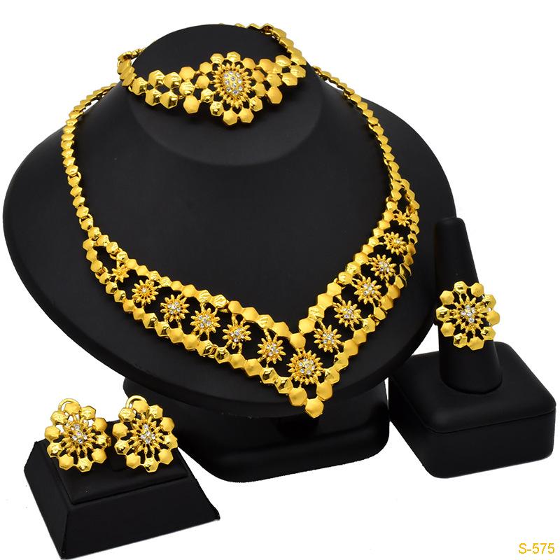 24K Dubai Gold Jewelry Set Europe, America and Africa Popular Jewelry Earrings Four-piece Set 2026