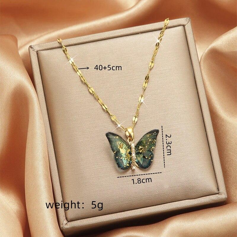 1pcs Gold Butterfly Series Copper Encrusted Zircon Pendant Titanium Steel Chain Simple And Elegant Necklace