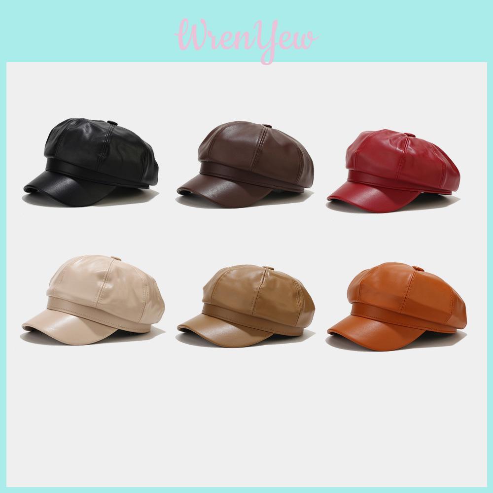 Koreansk Stil PU Læder Baret Hat Til Kvinder Vinter Afslappet Solbeskyttelse Mode Accessories