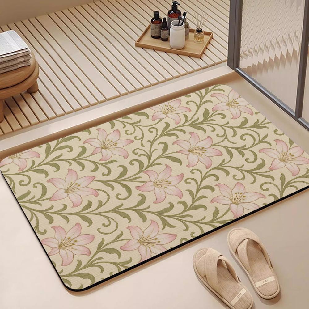 Pattern Persian Floral Scroll Floor Mat Diatomite Bath Mat, Quick Dry, Absorbent, Multi-Scene Mat