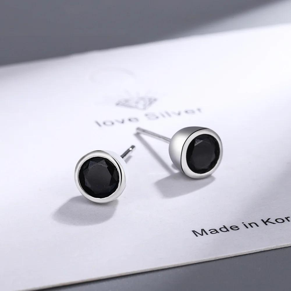 Real 925 Sterling Silver Zircon Round Crystal Stud Earrings For Women Elegant Wedding Party Jewelry Pendientes Luxury Gift