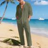 Men's Casual Linen Beach Set: Loose Fit Long Sleeve Hoodie & Pants