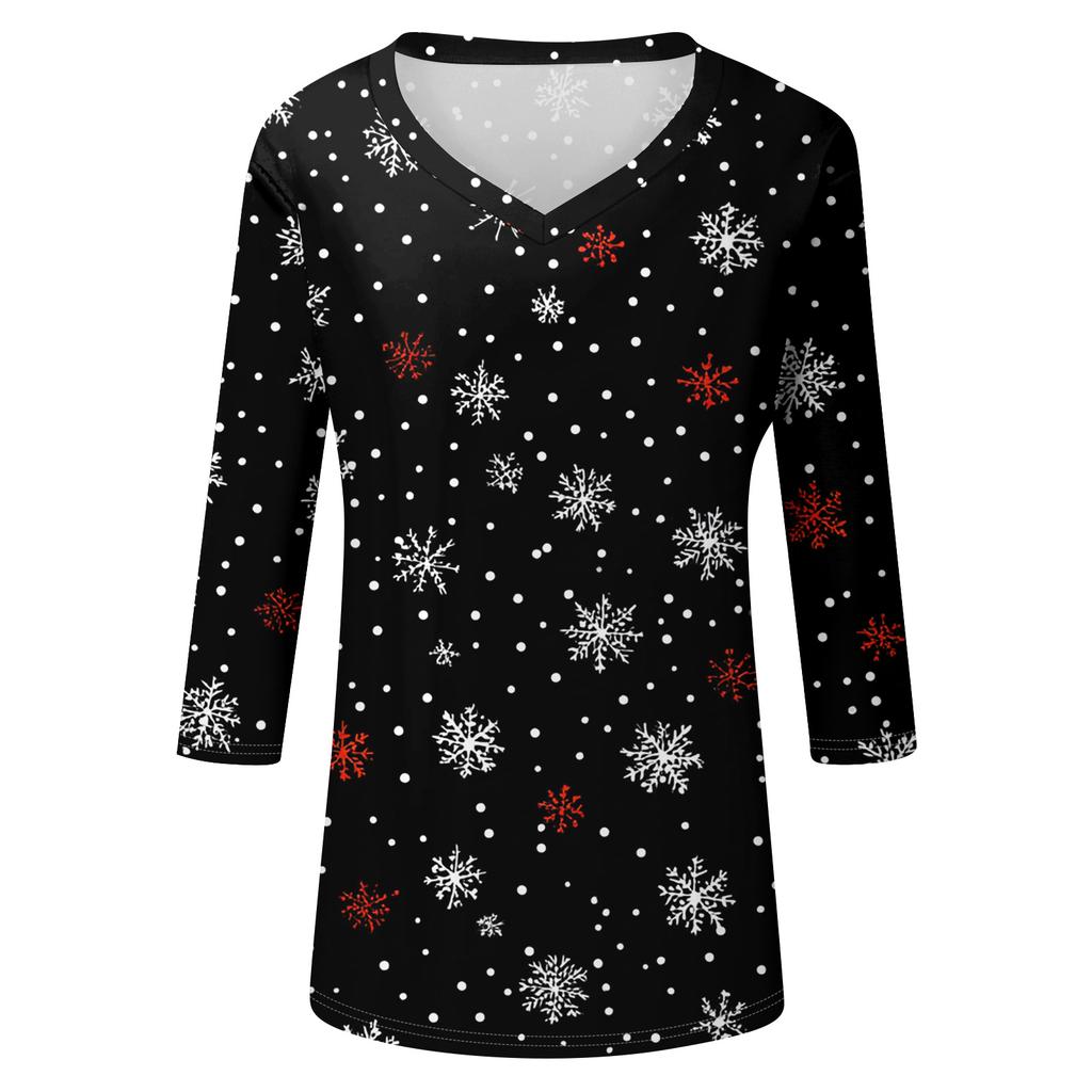 Women's T Shirt CHristmas Print 3/4 Sleeve Daily Weekend Fashion Basic V- Neck Regular Top