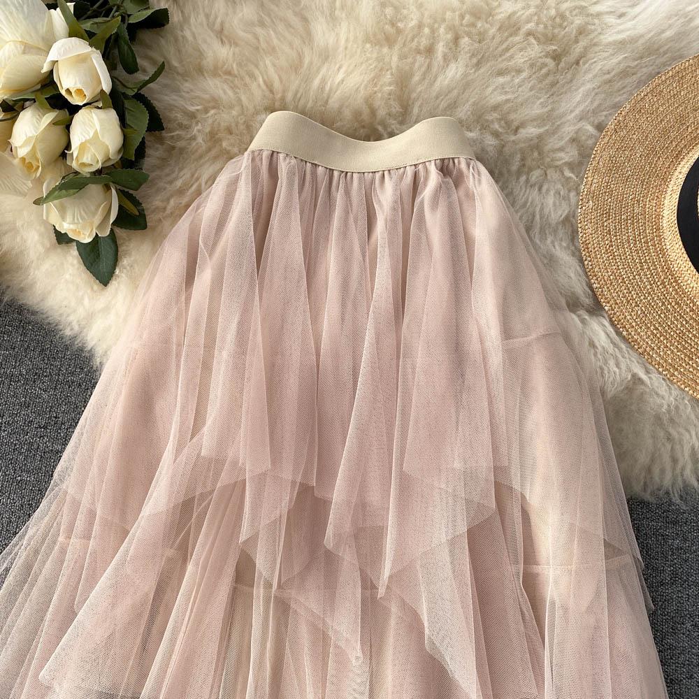 Irregular High Waist A-Line Mesh Skirt Spring And Summer Korean Cake Skirt Fluffy Skirt Fashion