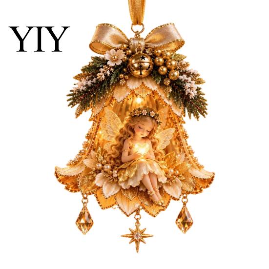 Stunning Fairy Tale Hanging Decor Bell Christmas Ornament, 2D Flat Flower Elegant Ornaments for Stores Decoration, Acrylic Xmas Tree Pendant