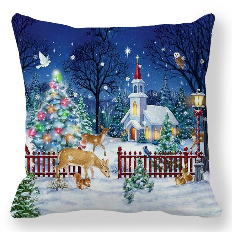 Šťastný Nový Rok 2023 Vánoční ozdoba Santa Elk Sofa Dekorativní povlak na polštář 45x45cm