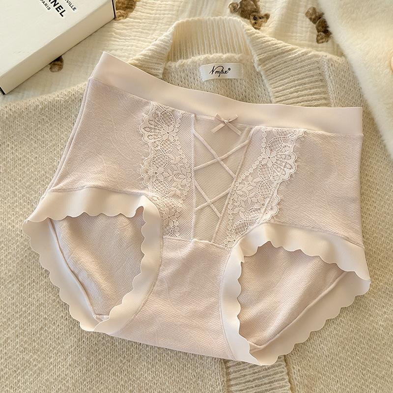 Women's Spring and Summer Lace Side Pure Cotton 10A Antibacterial Extension Crotch Light Abdominal High Briefs