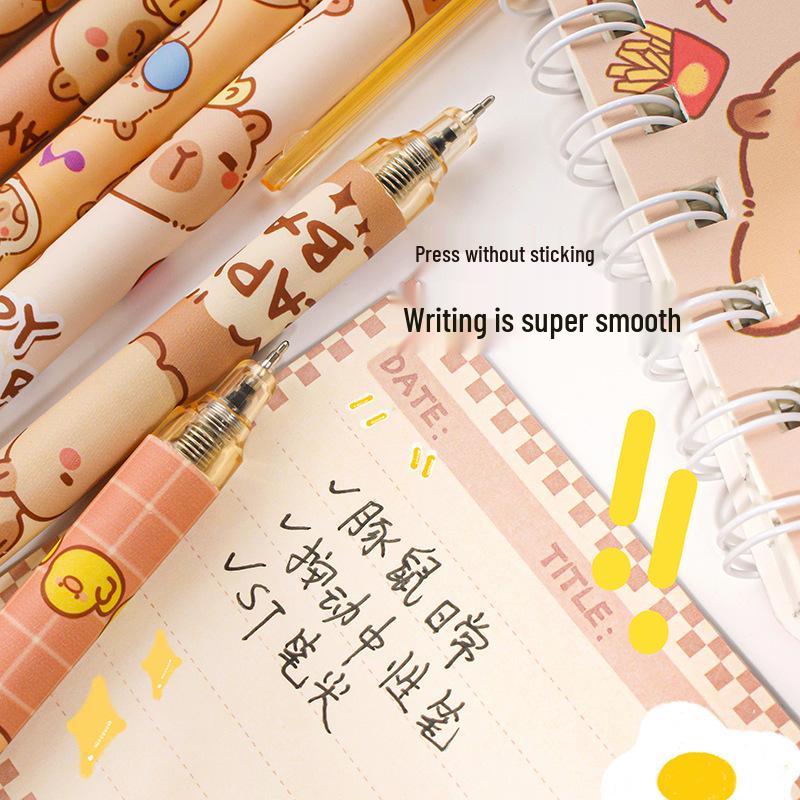 Smooth Writing Capybara Click Gel Pen, Black Ink, Cute Guinea Pig Design, Non-Stick Press, Perfect for Students