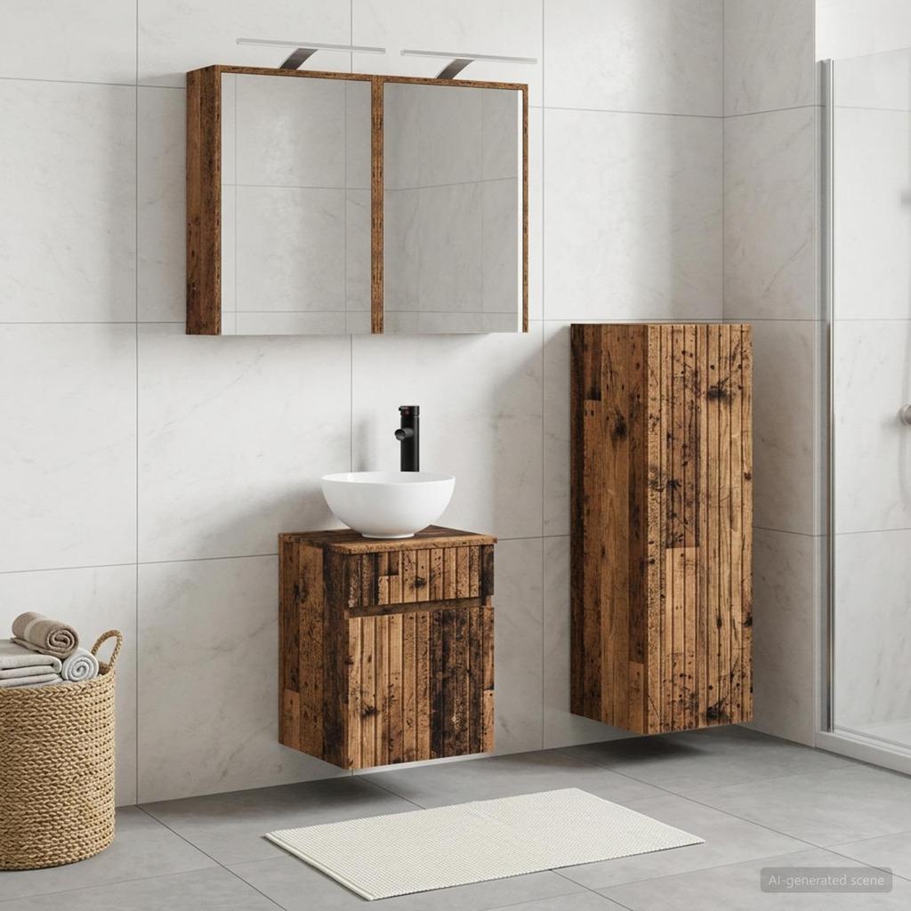 Bathroom Furniture Set 4 Pcs Reclaimed Wood Engineered Wood and Glass