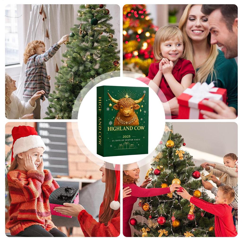 Highland Bull Advent Calendar 2D Acrylic Highland Bull Pendant Decoration for Christmas Tree Home Decoration Holiday Gift
