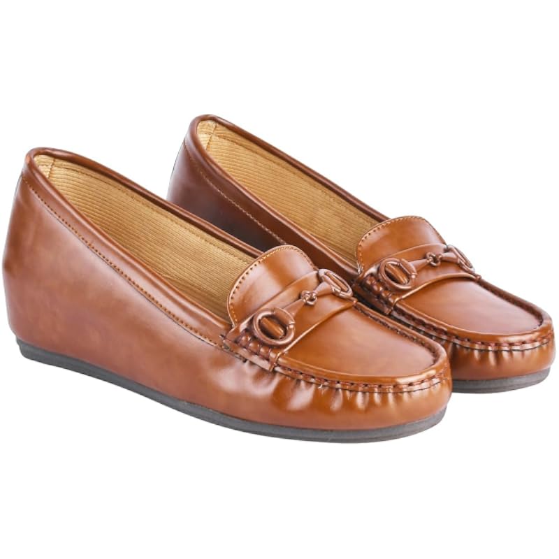Shoetopia Women'S Loafers Tan, 4 Uk