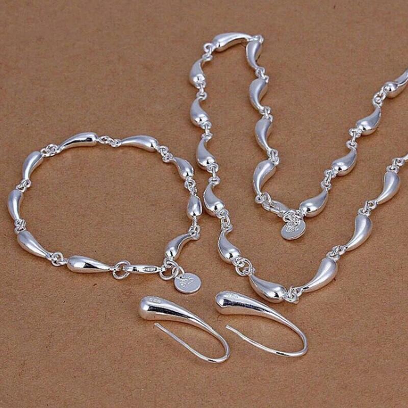 European & American Fashion Silver-Plated Jewelry Set: Exquisite Drop Bracelet, Necklace, Earrings, and Ring