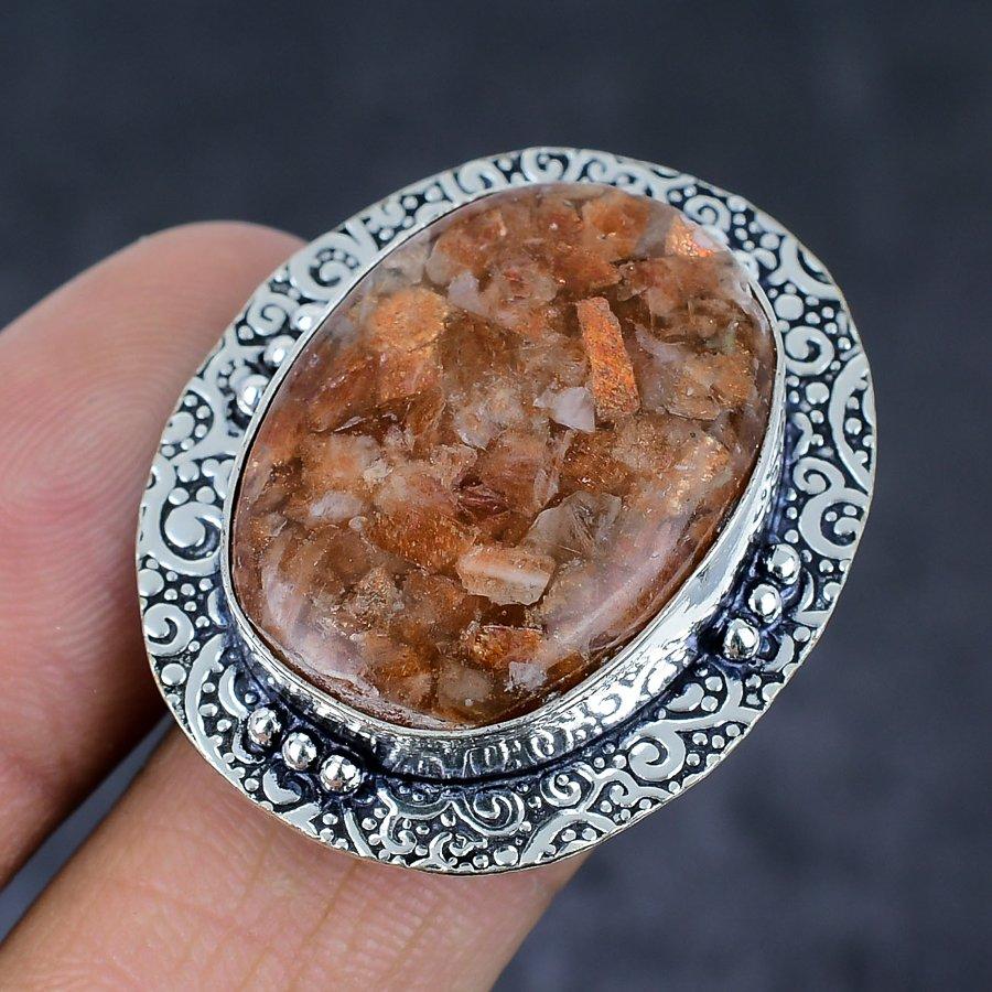 Sunstone Gemstone 925 Sterling Silver Jewelry Ring Size 9.5