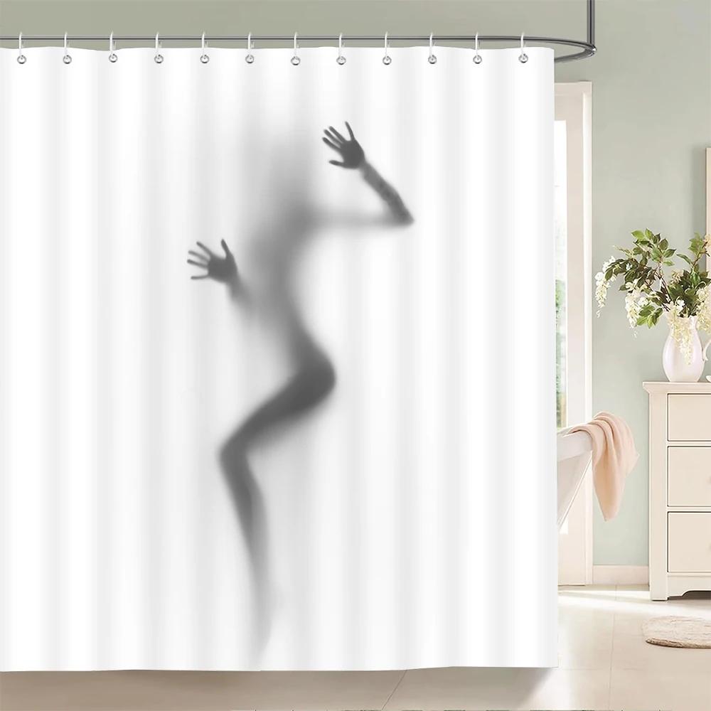 Wasserdichter Damen-Schatten-Duschvorhang Sexy Mädchenporträt Hochwertige Badezimmervorhänge für Heimdekorationen mit Haken
