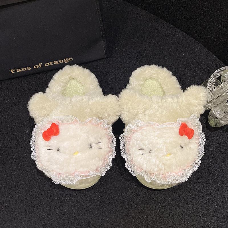 Cute Kitty Fluffy Slippers Women Wear Plush Bag Head Drag 2025 Autumn and Winter New Home Flat Cotton Slippers