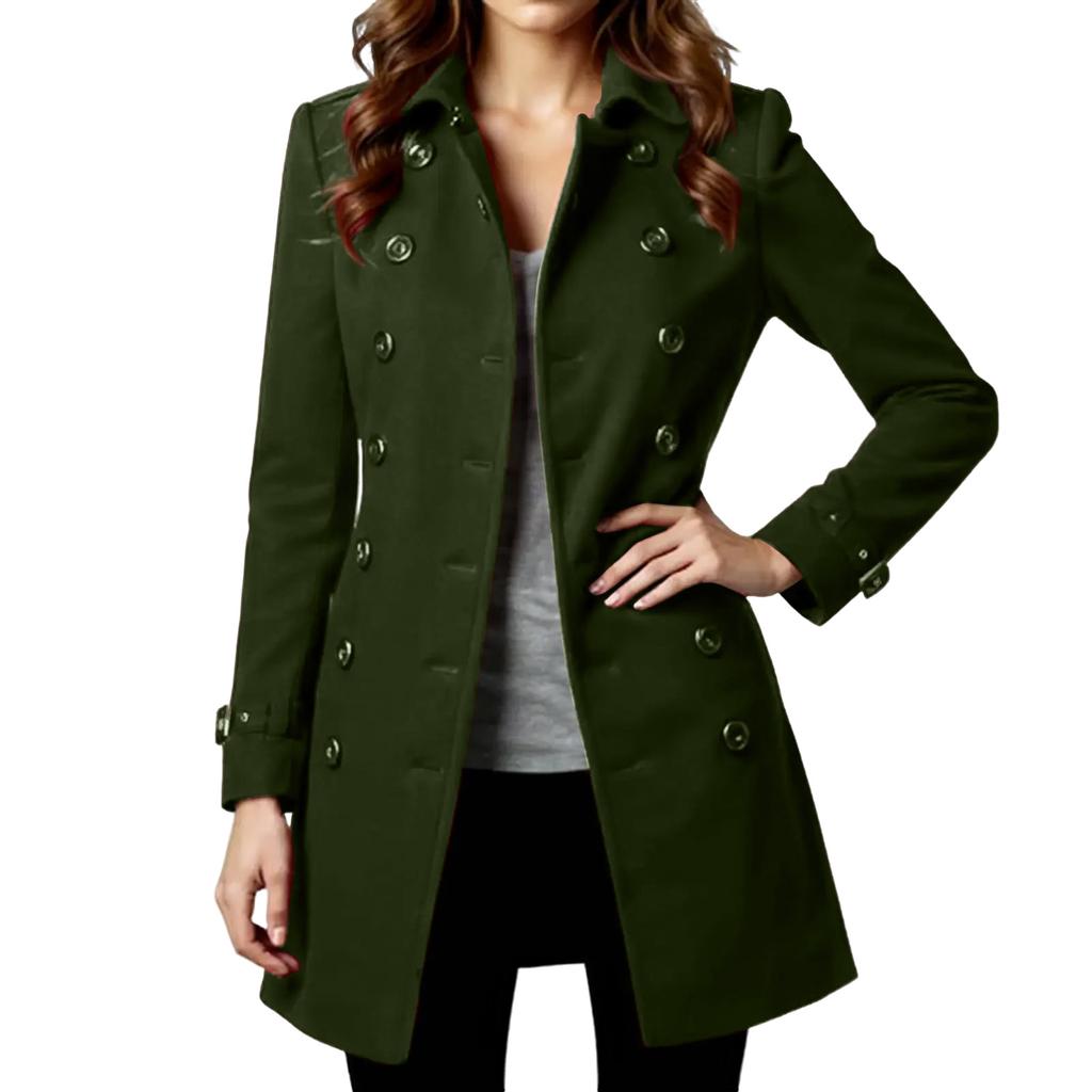 Women's Solid Color Button Lapel Woolen Button Long Sleeved Jacket