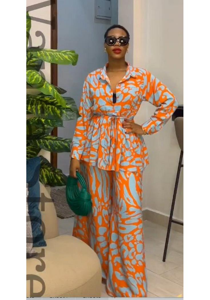 

2024 Spring Women s Plus Size High Waist Wide Leg Printed Pants Set - Casual European & American Fashion XL