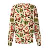 Women's Christmas Print Long Sleeve Cardigan with Single Breasted Buttons for Caregiver Work Uniform
