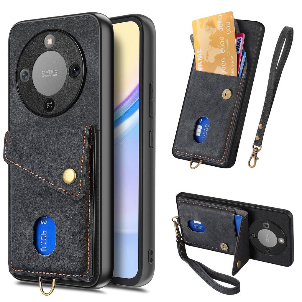 Etui Na Telefon Do Honor Magic8 Lite 5G / X9d 5G / X70 5G Z Miejscem Na Karty Podpórką Skórzany Tył Z Paskiem Na Nadgarstek