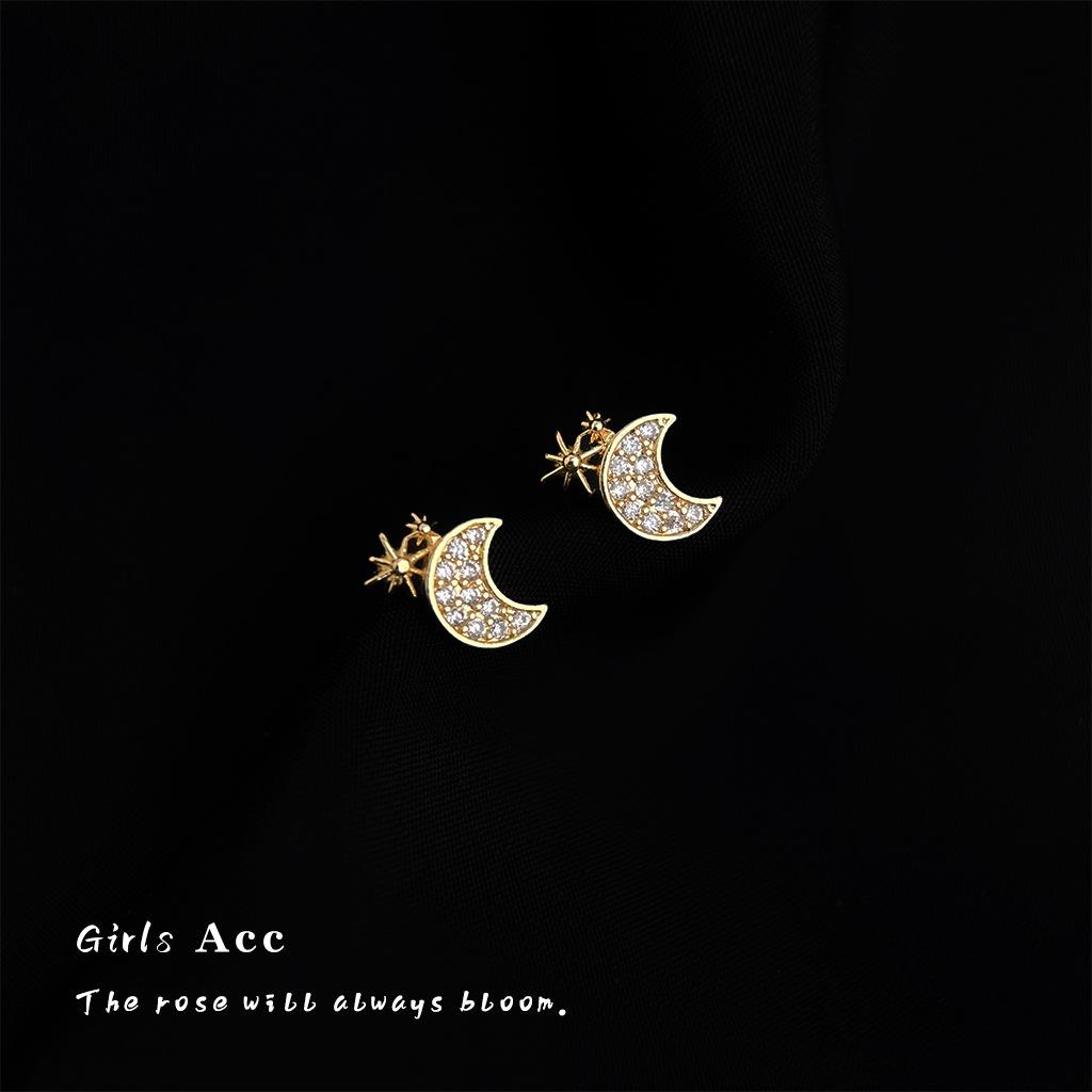 Elegant Moon Star Zircon Stud Earrings - Chic & Lightweight Sleep-Friendly Design
